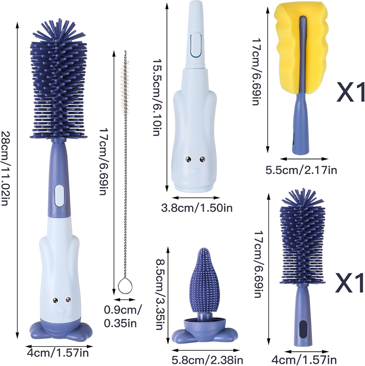 ABIRDON 3-in-1 Silikon-Reinigungsbürsten für Flaschen, Sauger, Strohhalme 28cm