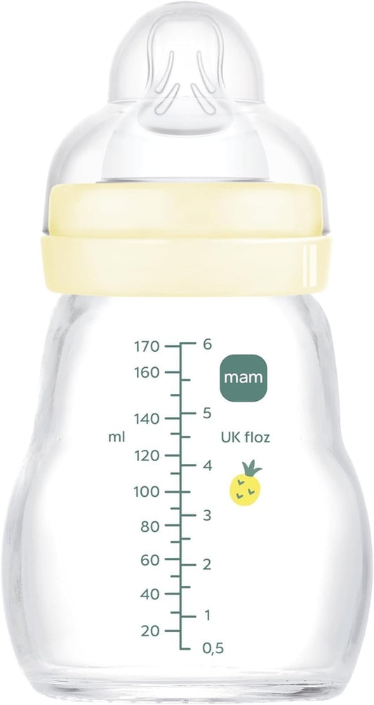 MAM Feel Good butelka szklana 170 ml 0 m+ smoczek 1, przezroczysto-beżowa butelka dla niemowląt