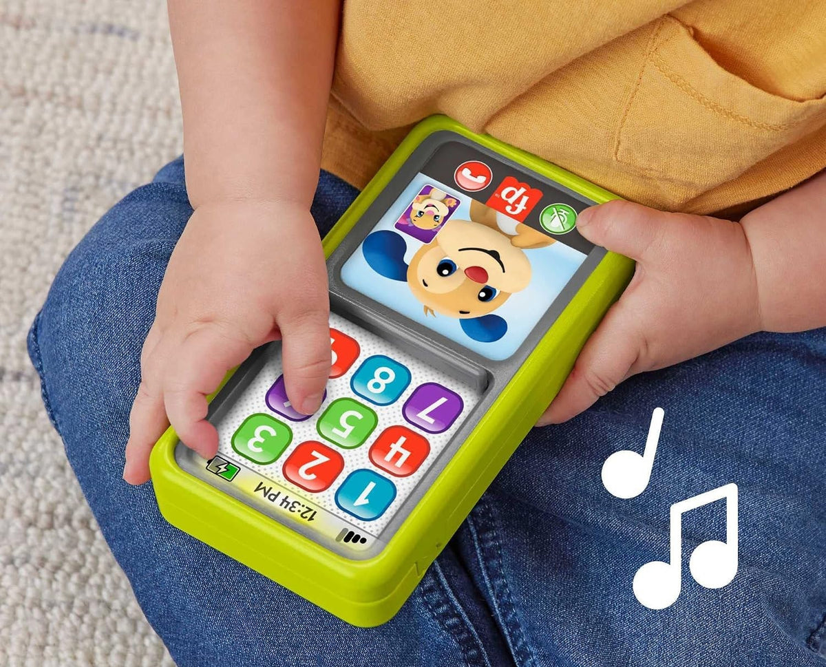FISHER-PRICE interaktywny SMARTFON 75 piosenek zdań dźwięków J. ANGIELSKI. zielony smartfon dla dzieci z dźwiękami