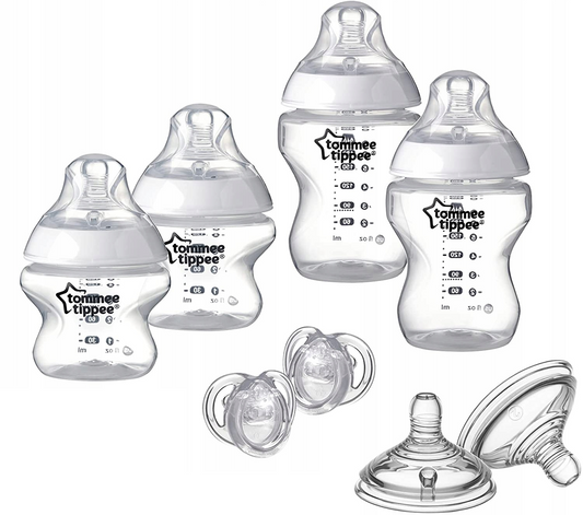TOMMEE TIPPEE closer to nature, newborn starter set 2 x 150 ml bottles with 0m+ teats, 2 x 260 ml bottles with