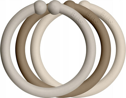 BIBS LOOPS 12x zawieszki uniwersalne w odcieniach brązu i beżu, elastyczne zawieszki do smoczka i wózka