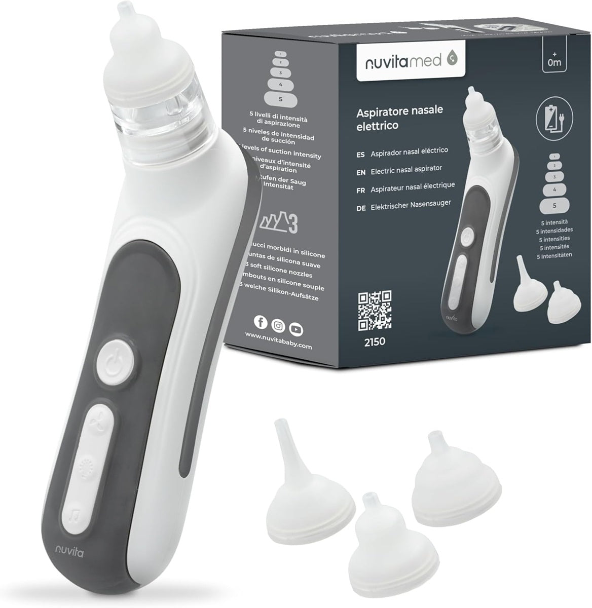NUVITA neusaspirator met lampje en muziek + 3 mondstukken, etui en pincet