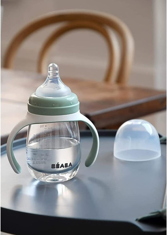 BEABA Training Bottle 2w1 kubek niekapek z dwoma ustnikami 210 ml 4 m+ z uchwytami i ustnikiem