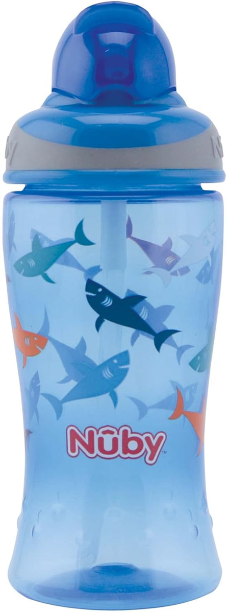 NUBY Flip-it Cup cană anti-vărsare cu pai 12 luni+ 360 ml RECHINI