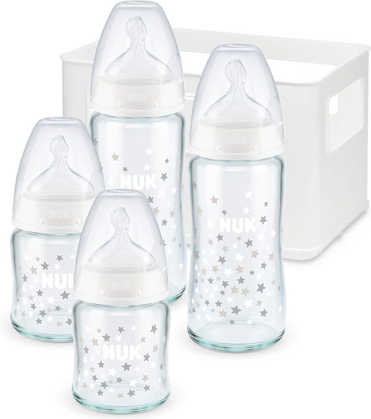 NUK First Choice+ sada 0-6 m skleněné lahve 2x 120 ml a 2x 240 ml + košík