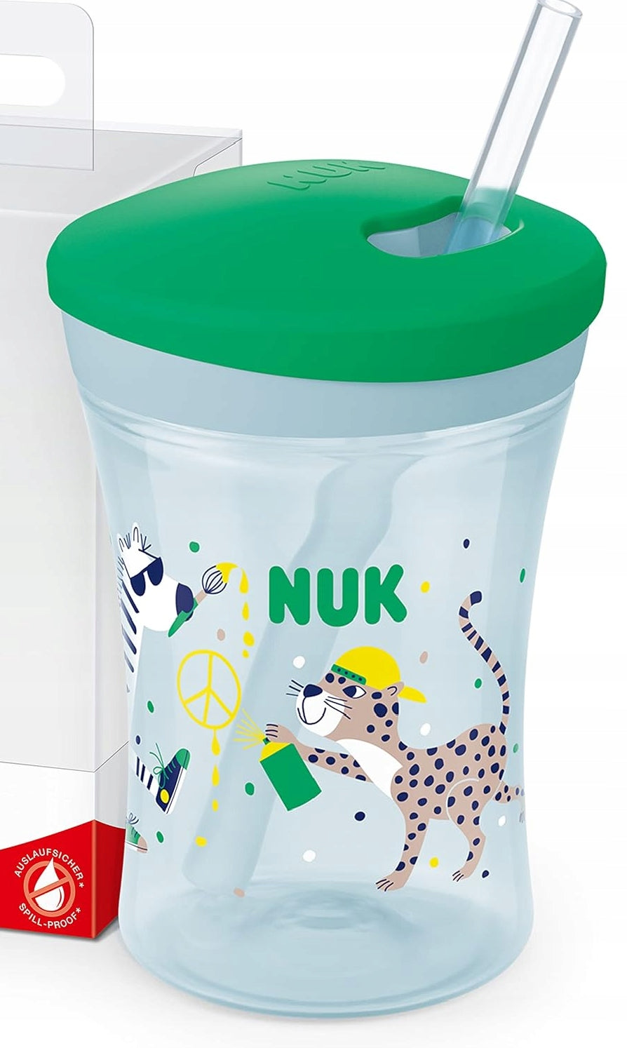 NUK Action Cup KUBEK NIEKAPEK 12 m+ zielony kubek niekapek 230 ml z elastyczną słomką
