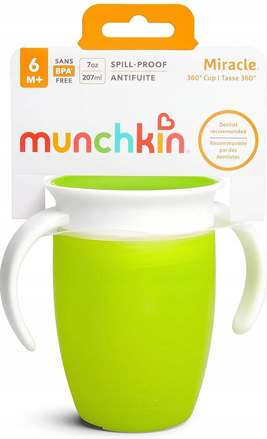 MUNCHKIN Miracle kubek 360 6msc+ 207ml zielony, antyrozlewowy kubek dla dzieci z uchwytami