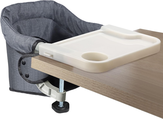 Silla de viaje para bebé fijada a la mesa con bandeja portátil