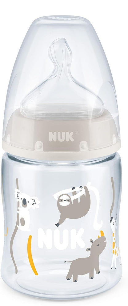 NUK First Choice+ BUTELKA 150 ml 0-6 m wskaźnik temperatury, szara butelka antykolkowa ze smoczkiem S