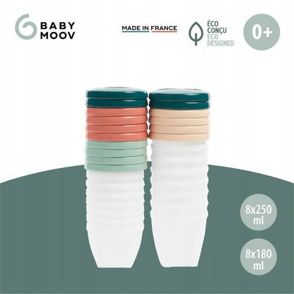 BABYMOOV Babybols MISECZKI pojemniki 16elementów, zestaw 8x250 ml i 8x180 ml, 0+, made in France