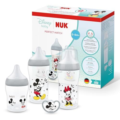 NUK Perfect Match Air zestaw startowy od urodzenia, butelki Disney Baby 150 ml i 260 ml z akcesoriami