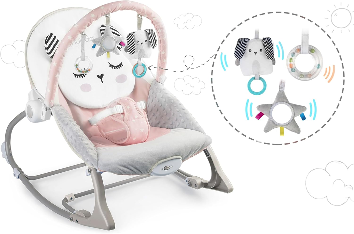 NUKIDO Schommelstoel met vibraties tot 18 kg + boog met speelgoed
