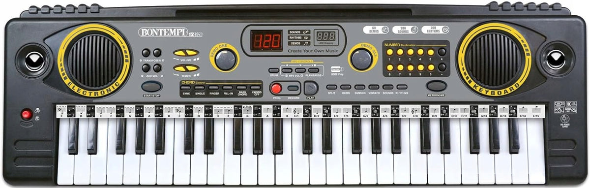 BONTEMPI Music Academy cyfrowy keyboard 60 utworów 200 dźwięków 66 cm, czarny instrument dla dzieci