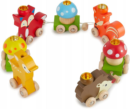 BIECO tren de madera de cumpleaños Animales del bosque juguete para niños
