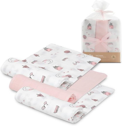 INTERBABY mousseline omslagdoeken x3 bamboe katoen 55x70cm