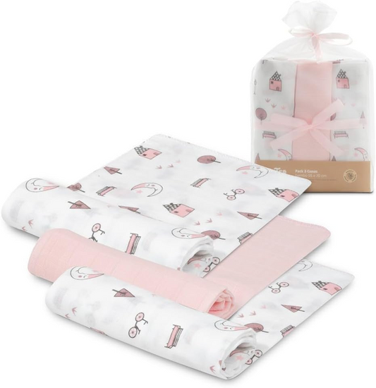 INTERBABY mousseline omslagdoeken x3 bamboe katoen 55x70cm