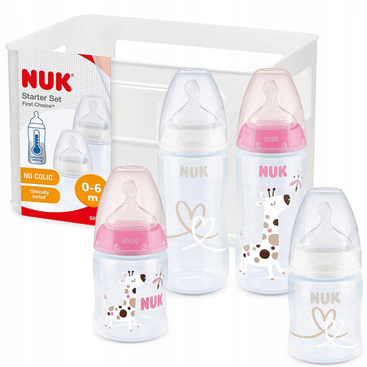 NUK zestaw NO COLIC 4 butelki koszyk KONTROLA TEMP. zestaw startowy butelek NUK First Choice+