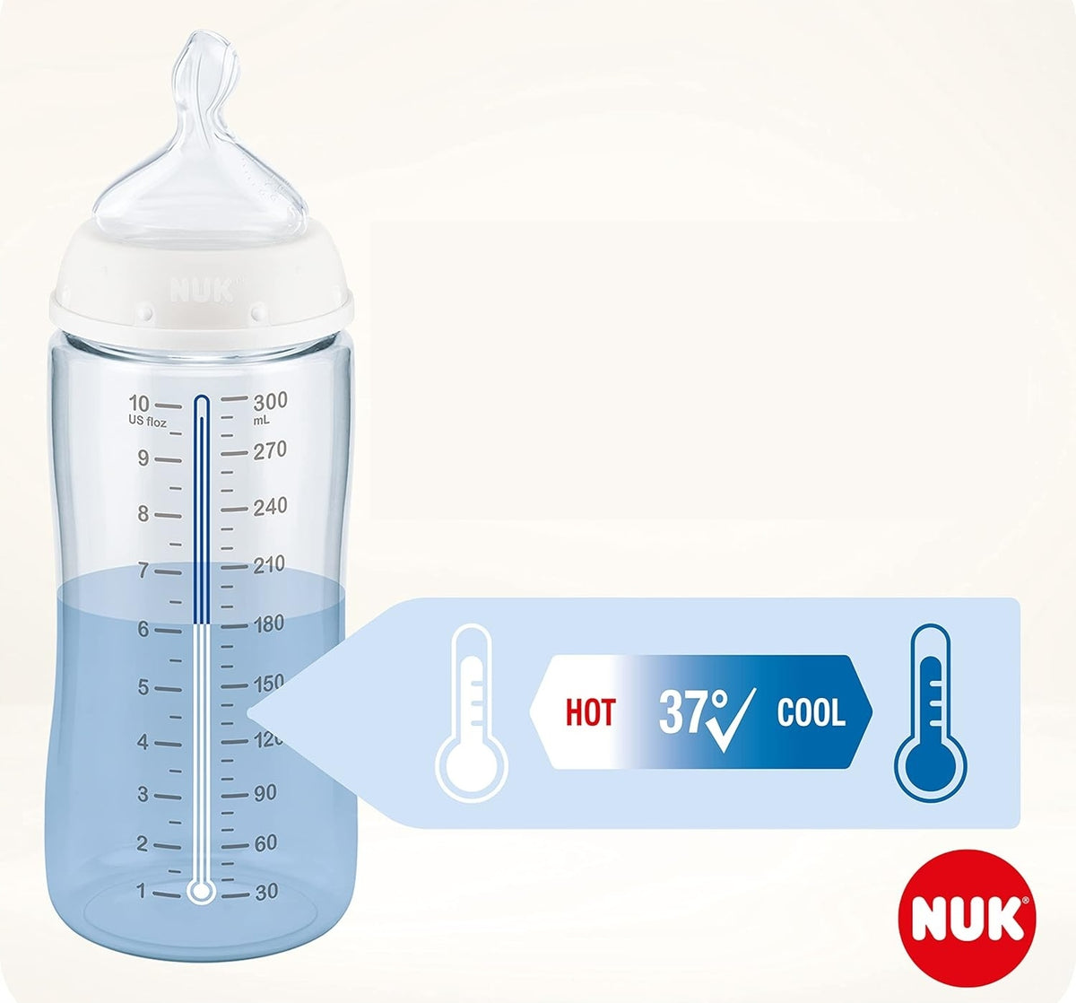 NUK First Choice+ 6–18 hónap CUMISÜVEG 300 ml hőmérsékletjelzővel