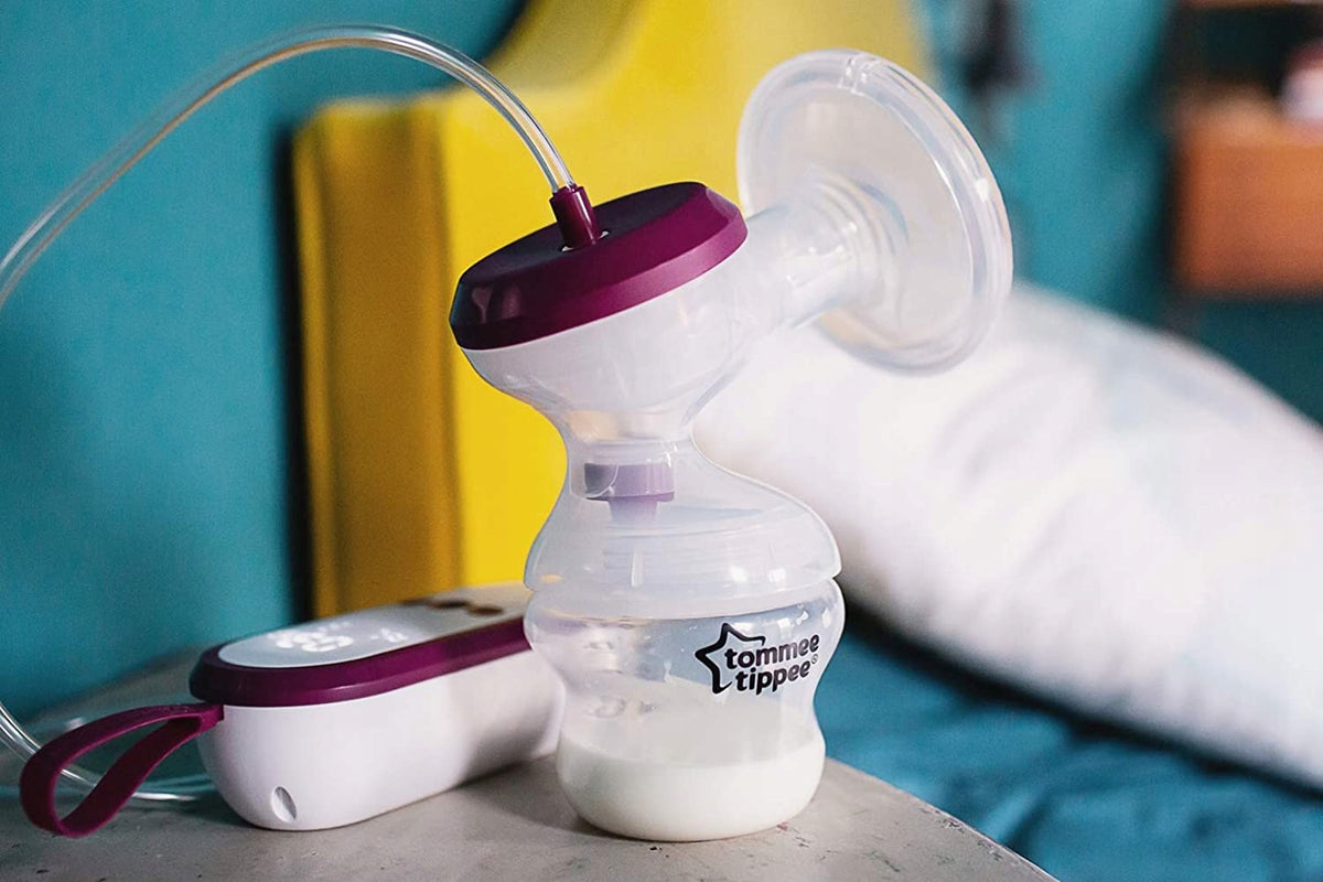 TOMMEE TIPPEE Made for Me LAKTATOR ELEKTRYCZNY biało-bordowy, cichy laktator elektryczny z butelką BPA free