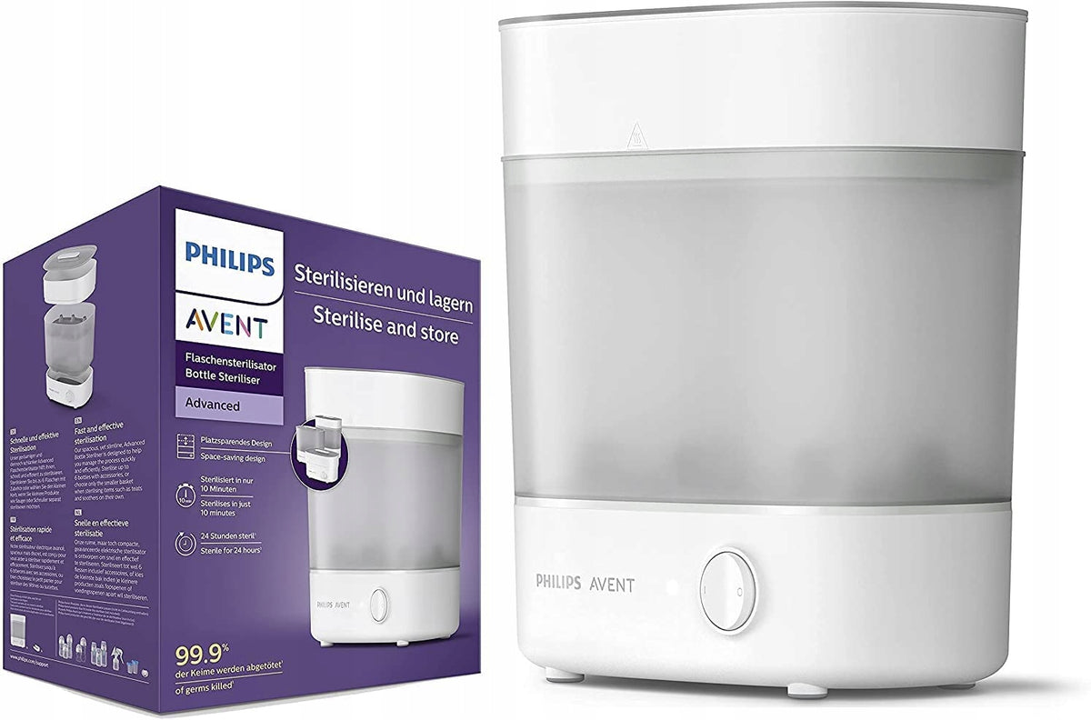 PHILIPS AVENT elektryczny sterylizator parowy do butelek, biało-szary, sterylizacja 99,9% bez chemii