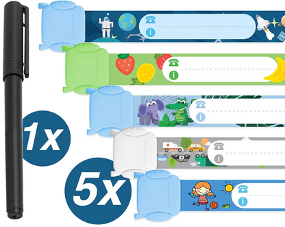 TAMPEN waterdichte SOS armbanden voor kinderen 5 stuks + stift