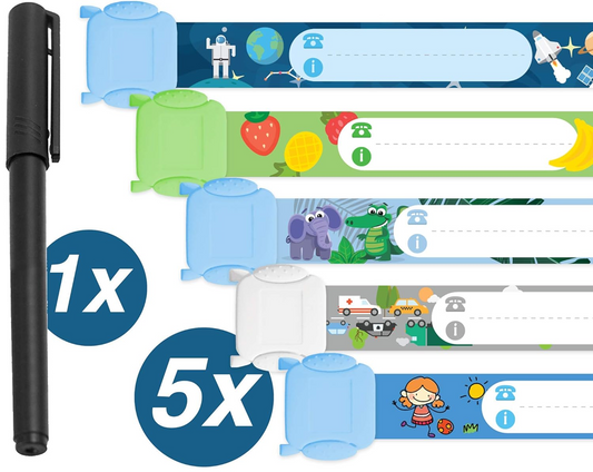 TAMPEN waterdichte SOS armbanden voor kinderen 5 stuks + stift
