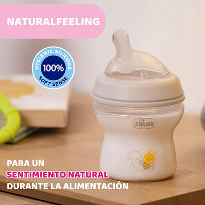 CHICCO NaturalFeeling butelka 150 ml 0 + z silikonowym smoczkiem, naturalne karmienie, BPA free