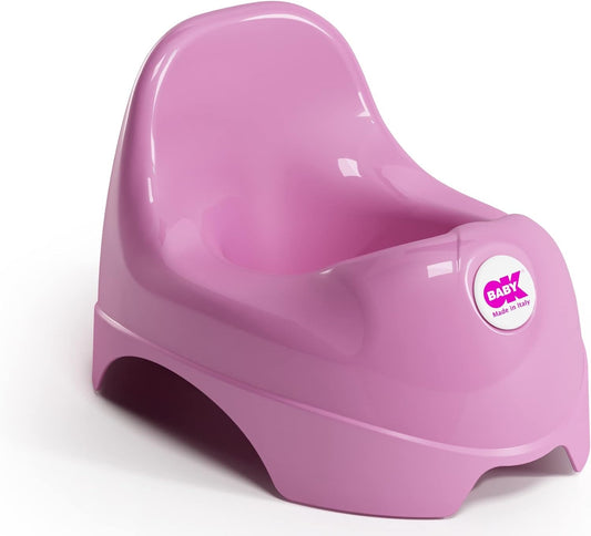 OKBABY nocnik 18 m+ różowy, ergonomiczny nocnik dla dziecka z osłoną przed rozpryskami, polipropylen BPA free
