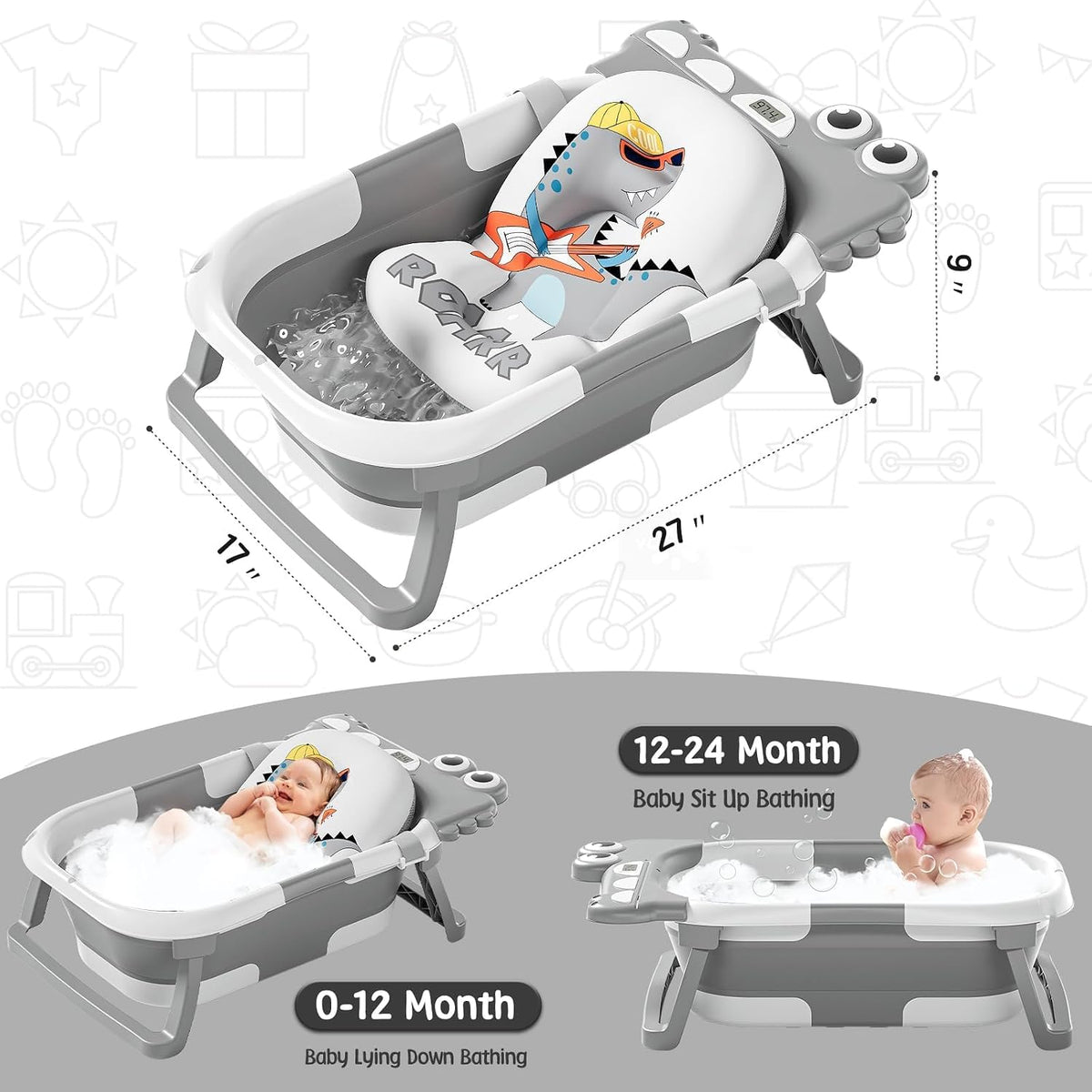 SUPERB compact baby bathtub with insert for newborns