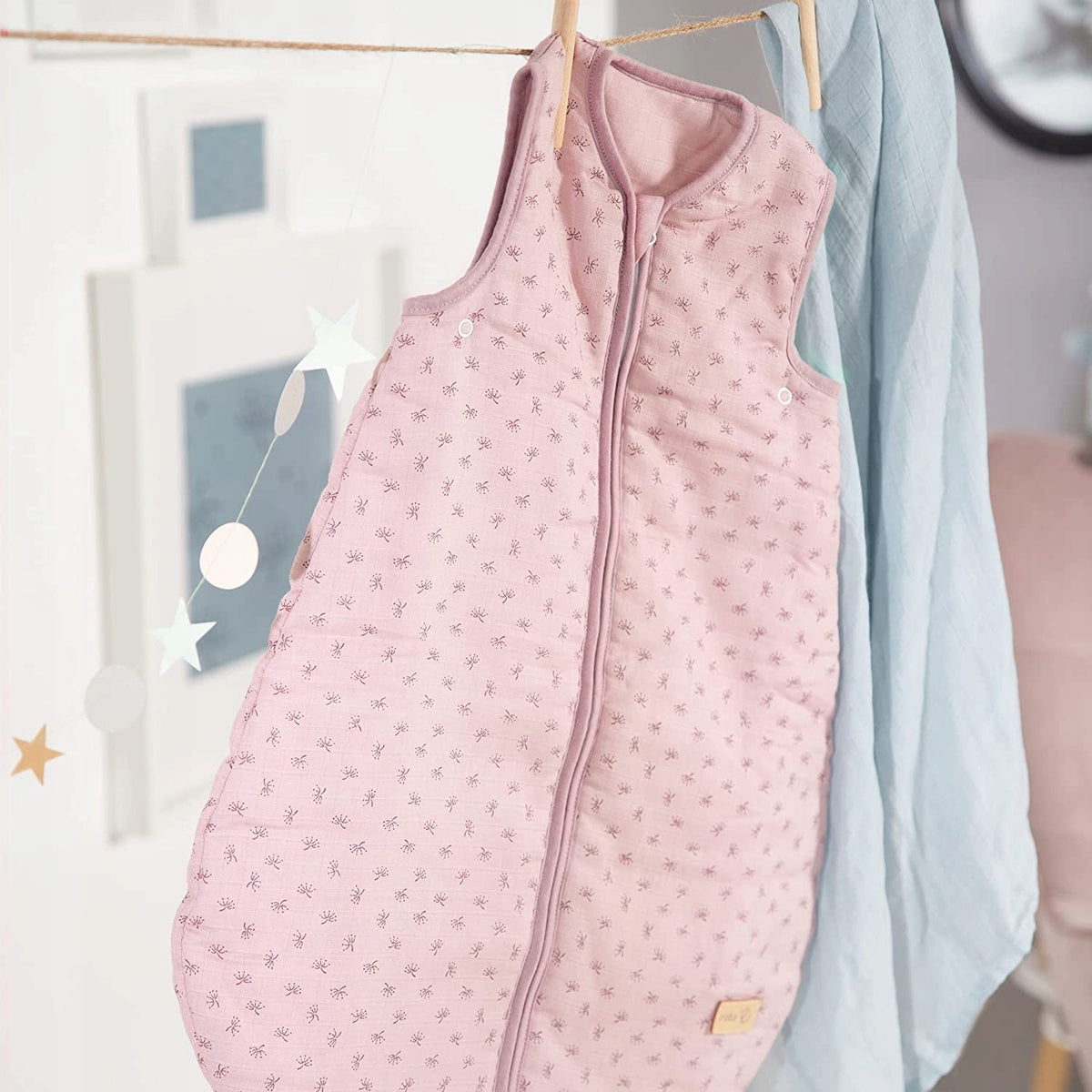 ROBA śpiworek do spania 70cm muślin GOTS, różowy dziecięcy śpiwór z bawełny organicznej