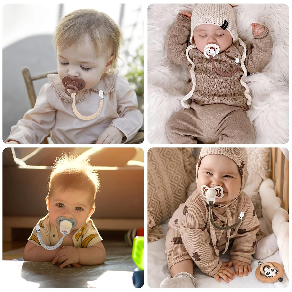 ANNHAO chaîne de sucette en coton avec clip 22 cm MARRON