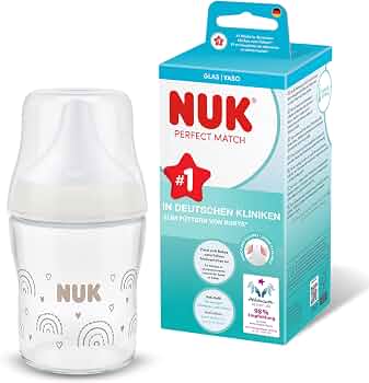 NUK Perfect Match butelka antykolkowa  szklana 120 ml 0+ – tęczy Praktyczność: Najważniejsze elementy można łatwo włączyć…