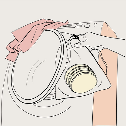MOM'S PADS bamboe voedingsinlegkruisjes x14 + waszakje, toilettas
