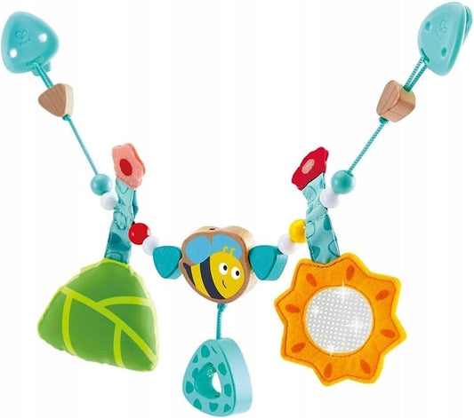 HAPE drewniana zawieszka łańcuch do wózka TRZMIEL 39,5 cm, kolorowa zabawka z drewnem i tkaniną