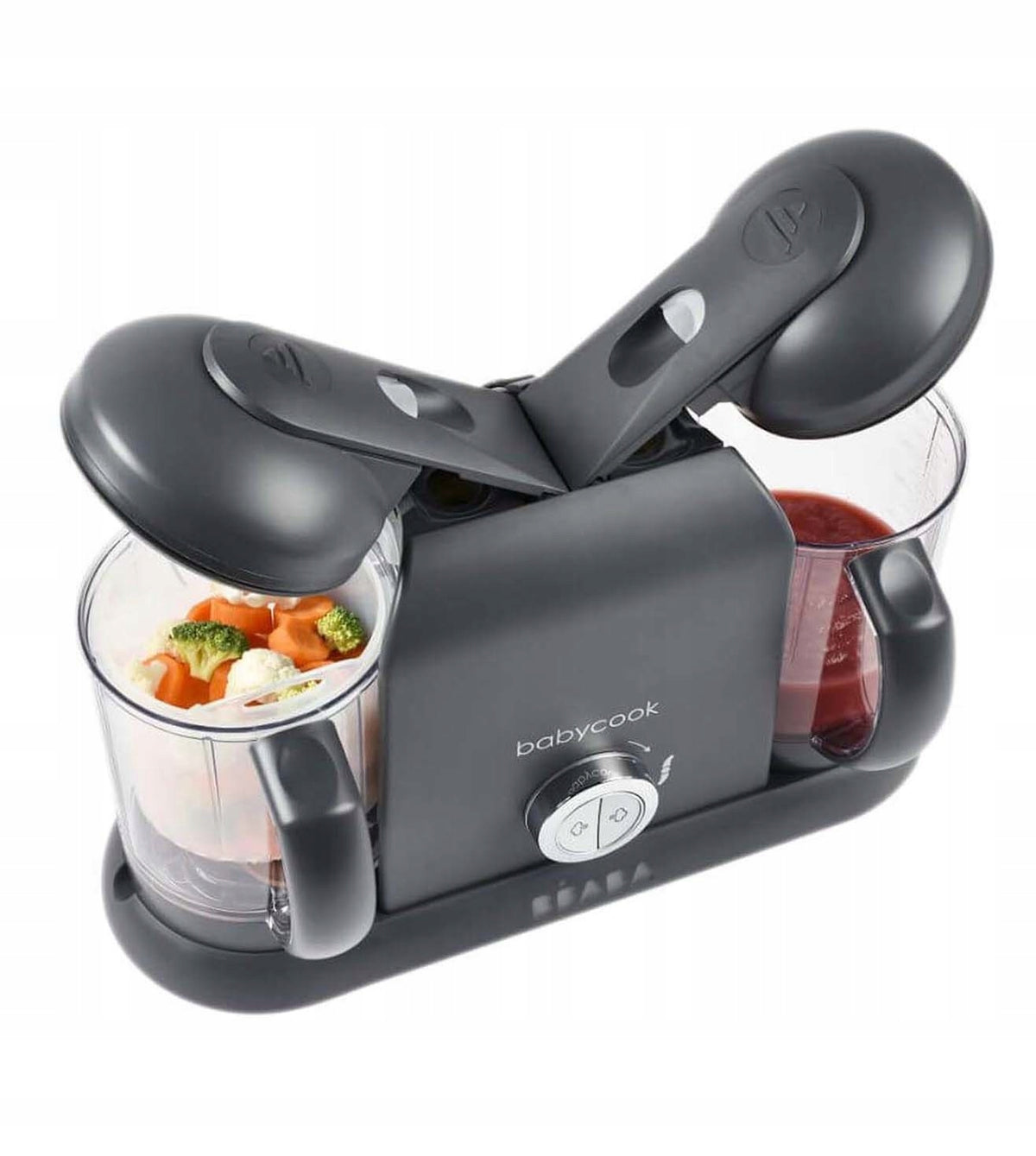 BEABA Babycook Duo ROBOT KUCHENNY 4w1 2200 ml, ciemnoszary parowar z dwoma pojemnikami do gotowania