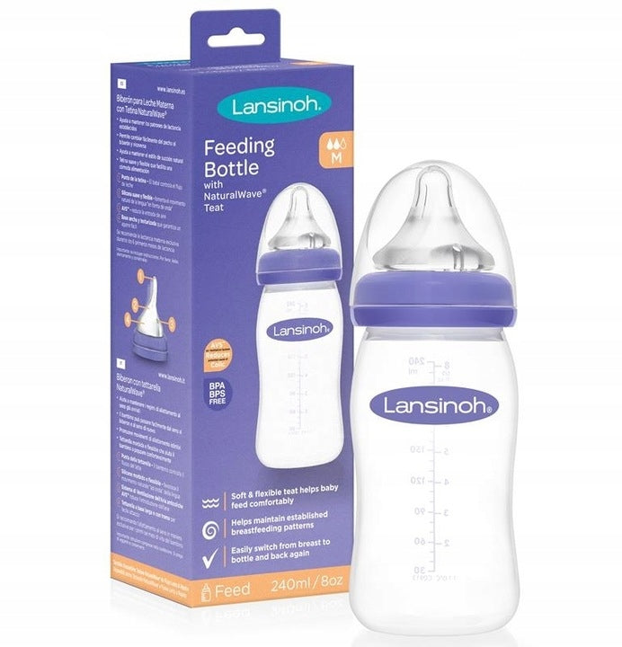 LANSINOH butelk 240 smoczek M butelka 240 ml z silikonowym smoczkiem, BPA free, dla karmienia niemowląt