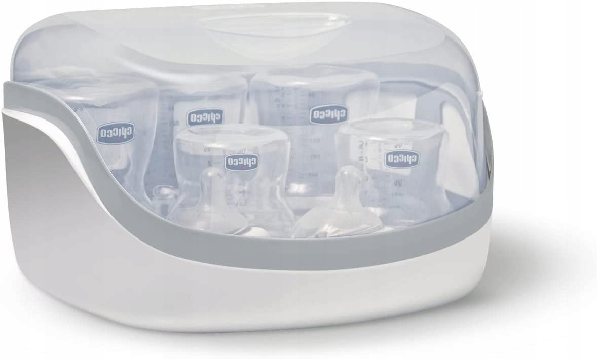 CHICCO sterylizator mikrofalowy biały plastikowy do dezynfekcji butelek i smoczków, kompaktowy