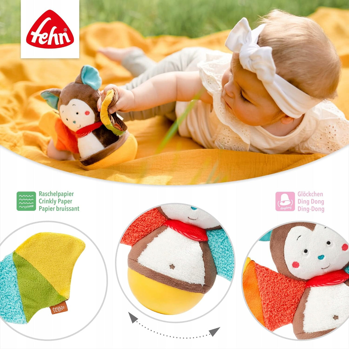 FEHN Netopýr wańka WSTAŃKA 20cm chrastítko