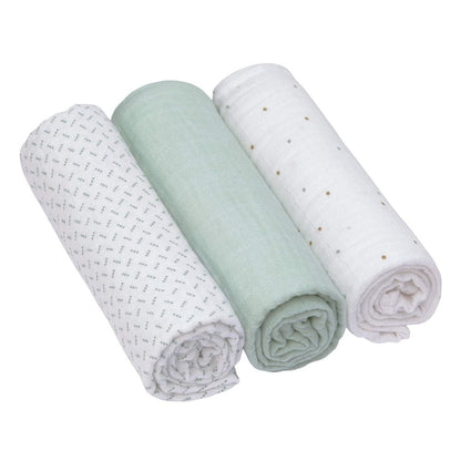 LASSIG bawełniane OTULACZE x3 85x85, miękkie otulacze 100% bawełna dla dziecka, zestaw 3 szt.