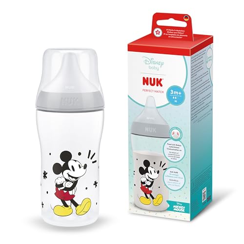 NUK Perfect Match butelka antykolkowa 260 ml 3m+ Myszka Miki, butelka dla niemowląt Disney Baby
