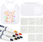 AOLSO witte slabbetjes om te kleuren x8 + stiften x8 + sjabloon x8
